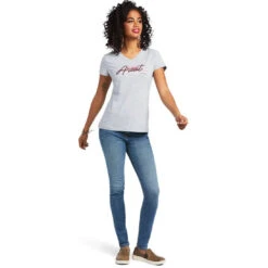 Tee Shirt Ariat Real Logo Script Classic Fit Heather Grey Sp22 Ladies -Equestrian equipment Ariat Tee Real Logo Script Classic Fit Heather Grey Sp22 Ladies 3