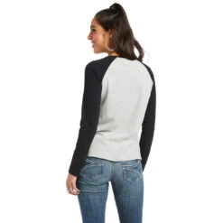 Tee Shirt Ariat Real Loop Baseball Long Sleeve W22 Heather Grey & Black -Equestrian equipment Ariat Tee Shirt Real Loop Baseball Long Sleeve W22 Heather Grey Black 2