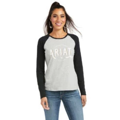 Tee Shirt Ariat Real Loop Baseball Long Sleeve W22 Heather Grey & Black -Equestrian equipment Ariat Tee Shirt Real Loop Baseball Long Sleeve W22 Heather Grey Black 3
