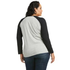 Tee Shirt Ariat Real Loop Baseball Long Sleeve W22 Heather Grey & Black -Equestrian equipment Ariat Tee Shirt Real Loop Baseball Long Sleeve W22 Heather Grey Black 4