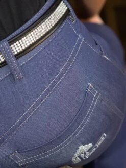 Denim Jodhpurs With Silicone Seat Classic Jeans Pockets -Equestrian equipment Denim jodhpurs close up 22542d51 1b20 415d a49e ecde6510e7e8