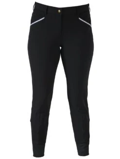 CoolMax Black Breeches In Sizes 6 To 28 - No Silicone -Equestrian equipment Front on black CoolMax breeches Plum Tack