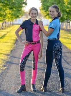 Jodhpurs Peter Williams Pull On Print Pink & Navy & Silver Childs -Equestrian equipment Peter Williams Pull On Print Jodhpurs Pink Navy Silver Childs 4