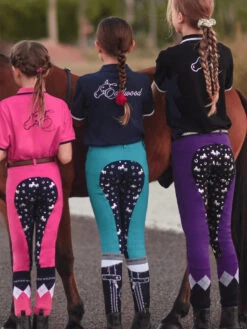 Jodhpurs Peter Williams Pull On Unicorn Printed Pink & Navy Childs -Equestrian equipment Peter Williams Pull On Unicorn Printed Jodhpurs Pink Navy Childs 3
