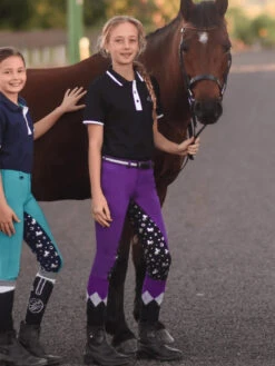 Jodhpurs Peter Williams Pull On Unicorn Printed Purple & Black Childs -Equestrian equipment Peter Williams Pull On Unicorn Printed Jodhpurs Purple Black Childs 3