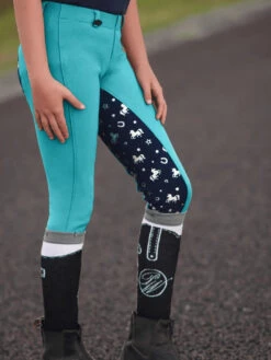 Jodhpurs Peter Williams Pull On Unicorn Printed Turquoise & Navy Childs -Equestrian equipment Peter Williams Pull On Unicorn Printed Jodhpurs Turquoise Navy Childs 13