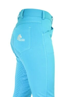 Micro Woven Cotton Blend Jodhpurs In Turquoise - Final Runout, Last Sizes -Equestrian equipment Turquoise Cotton Micro Woven Jods 2