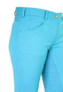 Micro Woven Cotton Blend Jodhpurs In Turquoise - Final Runout, Last Sizes -Equestrian equipment Turquoise Cotton Micro Woven Jods 3