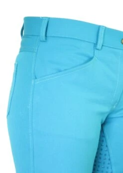 Micro Woven Cotton Blend Jodhpurs In Turquoise - Final Runout, Last Sizes -Equestrian equipment Turquoise Cotton Micro Woven Jods 5