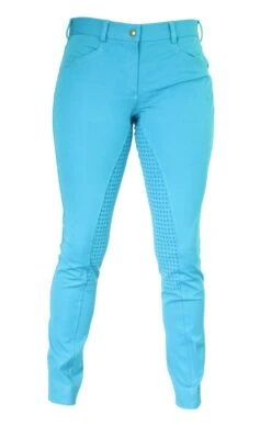 Micro Woven Cotton Blend Jodhpurs In Turquoise - Final Runout, Last Sizes -Equestrian equipment Turquoise Cotton Micro Woven Jods 8