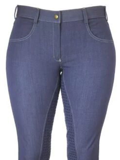 Denim Jodhpurs With Silicone Seat Classic Jeans Pockets -Equestrian equipment denim jodhpurs front dde896d5 06ff 4369 b6bf 53371e22219e