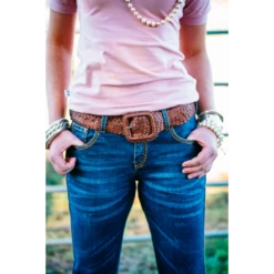 Leather Plaited Belt - Brandy