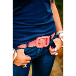 Leather Plaited Belt - Candy Pink