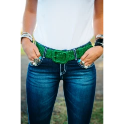 Leather Plaited Belt - Emerald