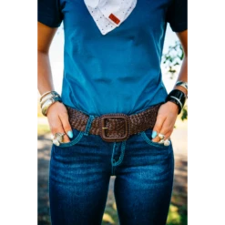 Leather Plaited Belt - Havana