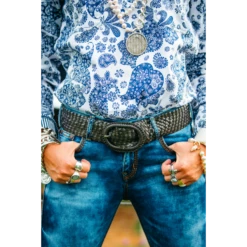 Leather Plaited Belt - Olive Dark